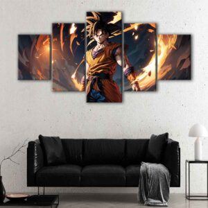 5 panneaux goku on fire canvas art