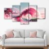 Toile d'art 5 panneaux vague rose