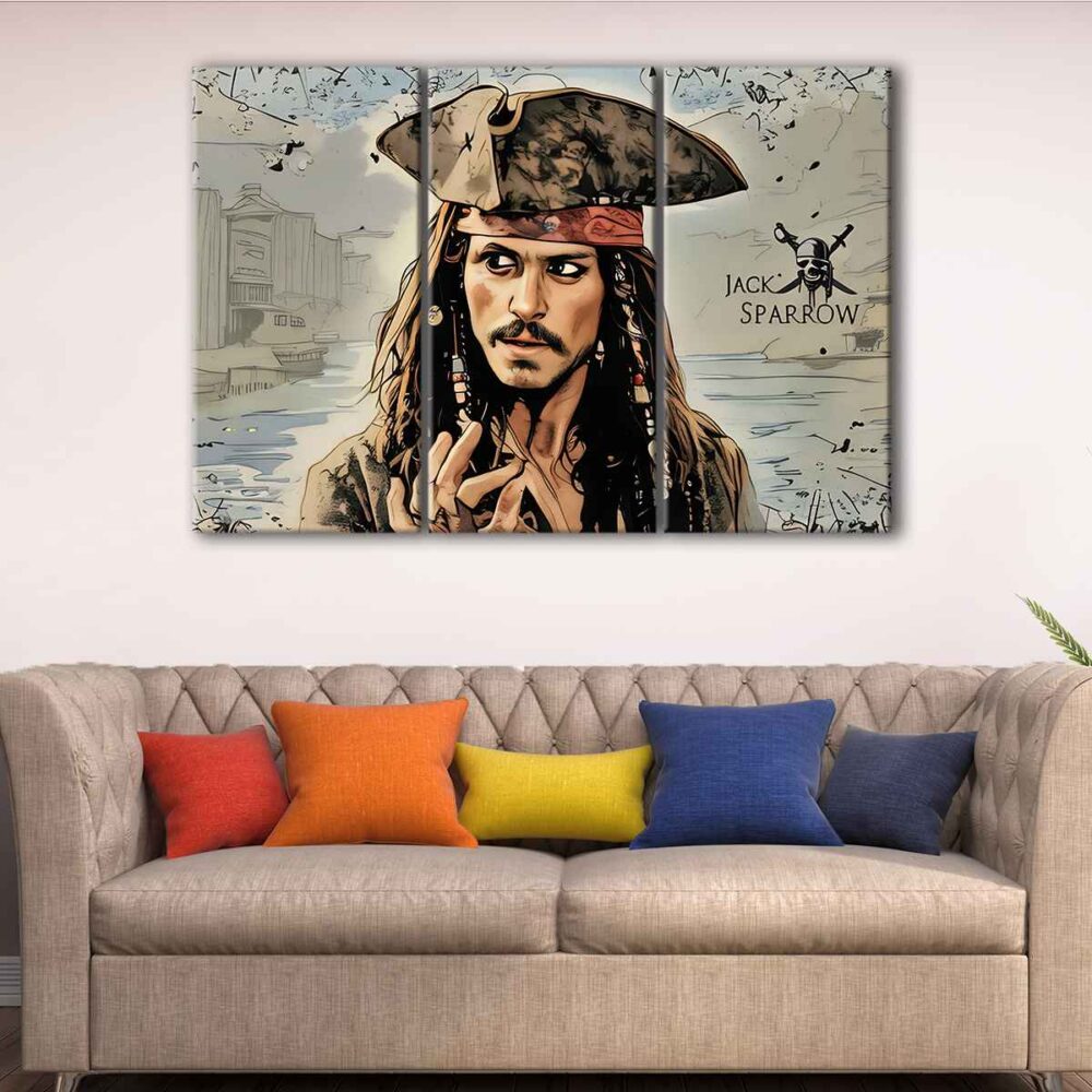 Toile à 3 panneaux du capitaine Jack Sparrow