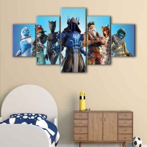 Toile d'art à 5 panneaux pour les héros de Fortnite