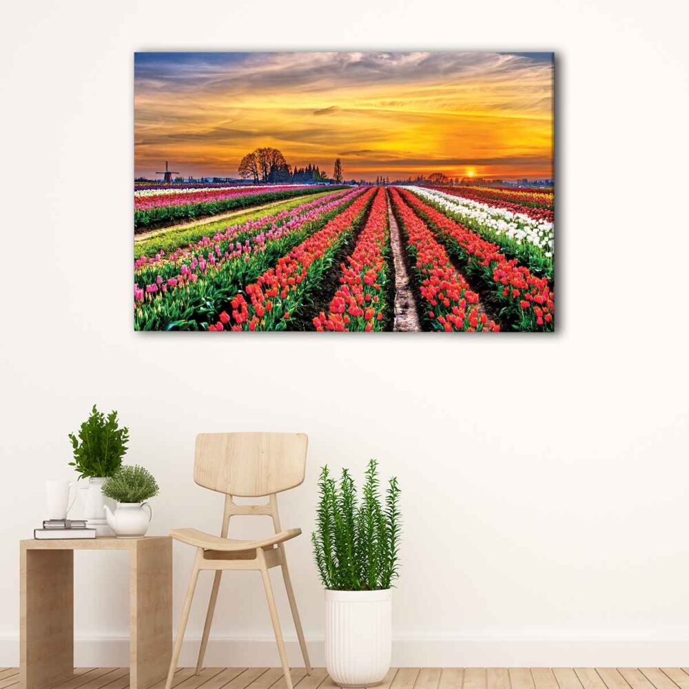 1 panneau champ de tulipes art sur toile