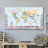 Push pin world map with flags