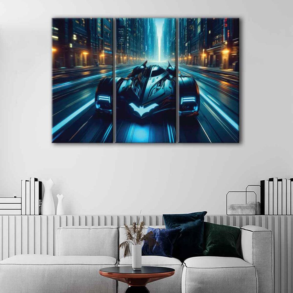 Toile d'art 3 panneaux batmobile