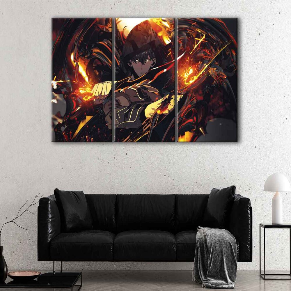 3 panels sung jinwoo fury canvas art