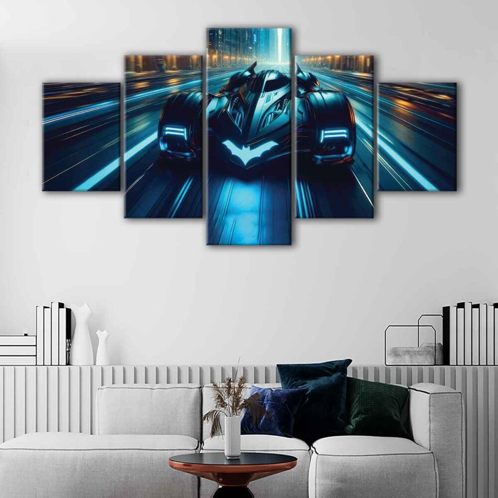 Toile d'art 5 panneaux batmobile