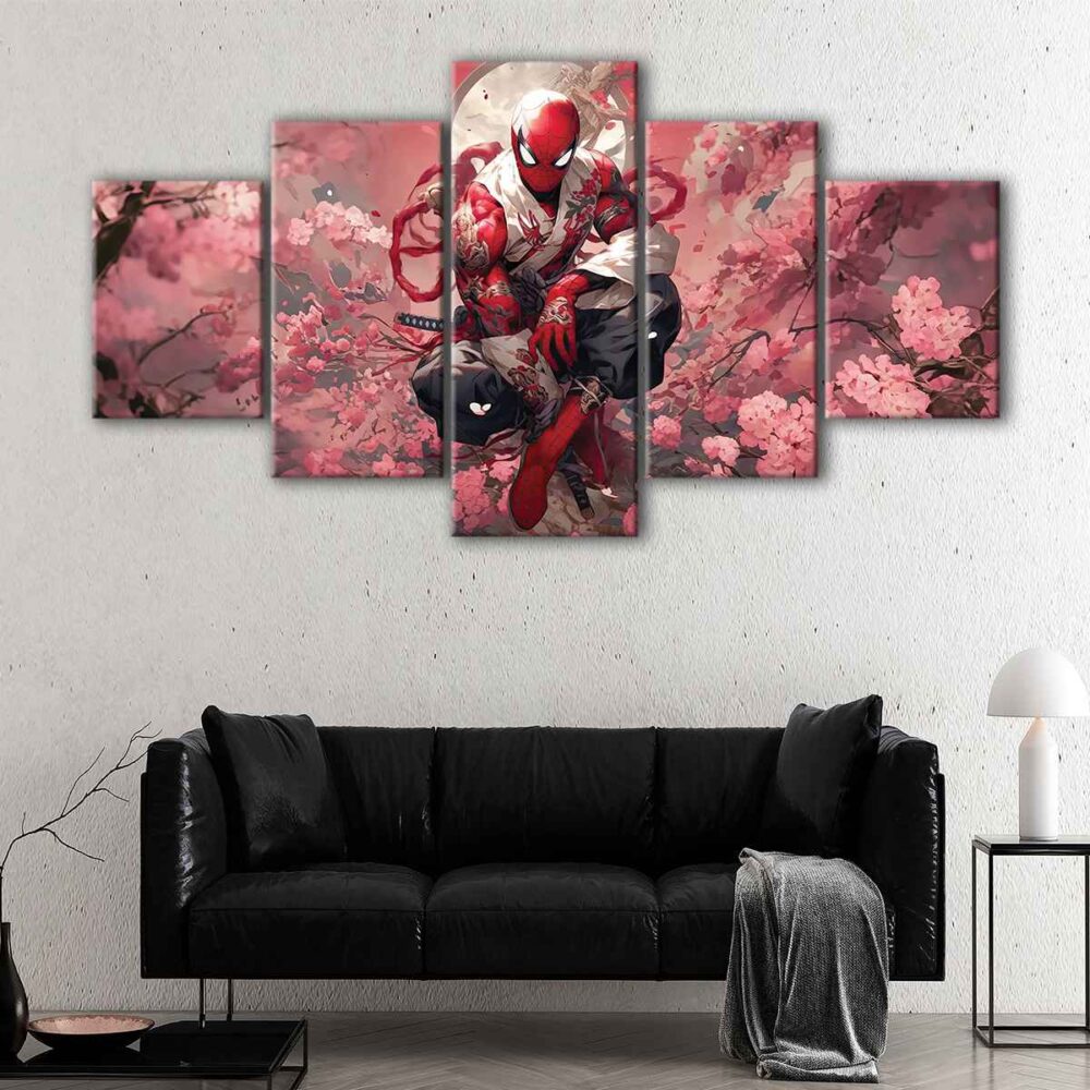 5 paneles spider man flor de cerezo arte en lienzo