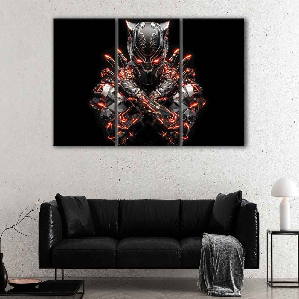3 panels black panther steampunk canvas art