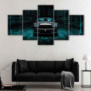 5 panels black rolls royce canvas art