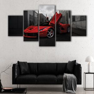 Toile d'art 5 panneaux ferrari rouge