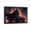batman in fire framed canvas black frame