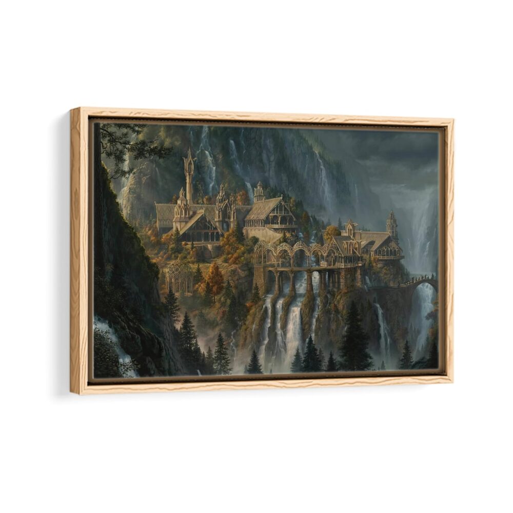 hobbit rivendell framed canvas natural beige