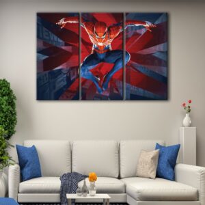 3 panels spider man leap canvas art