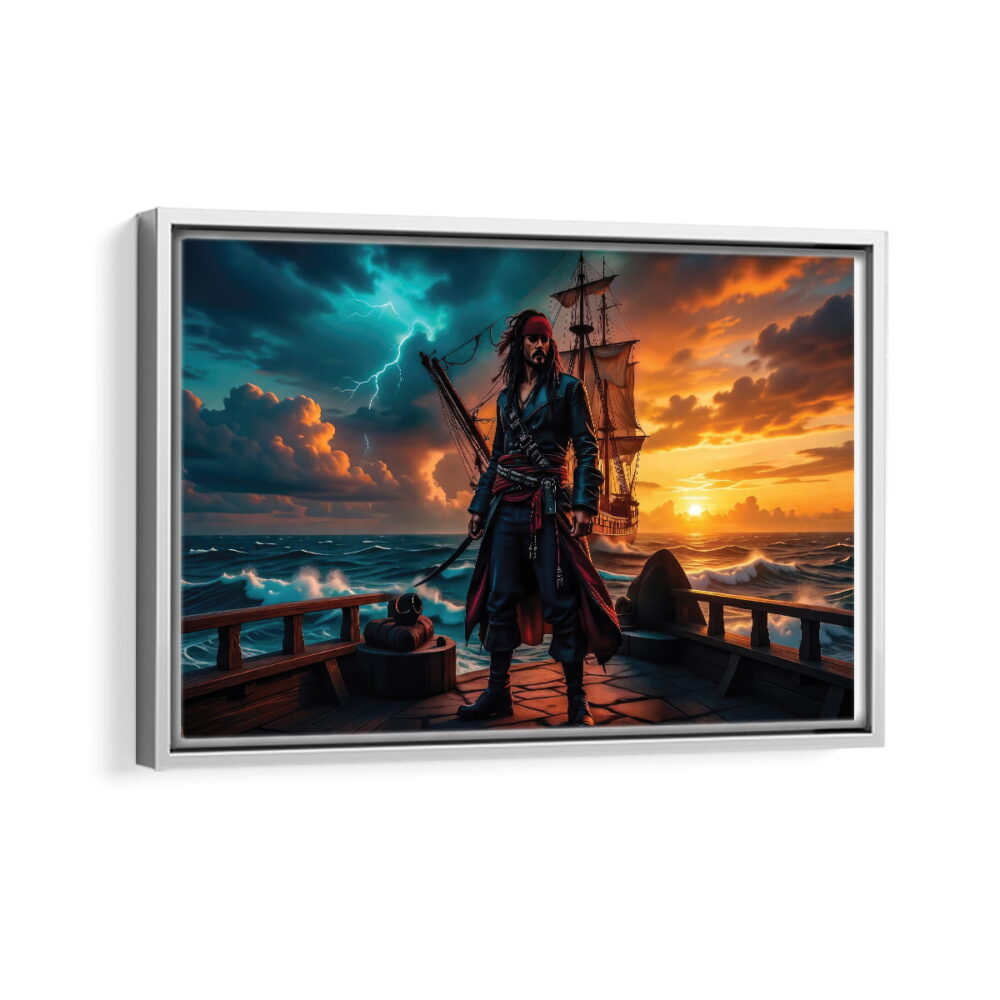 lienzo pirata lord jack sparrow enmarcado marco blanco