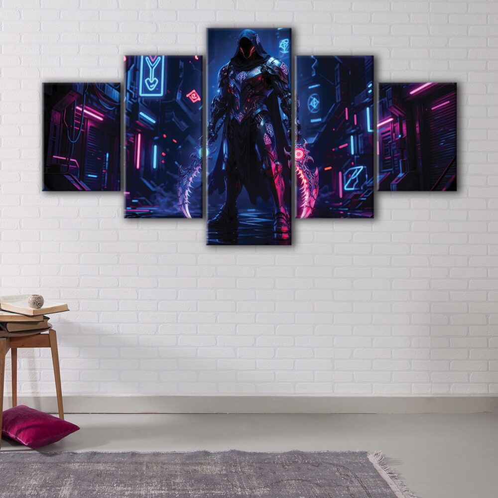 5 panels cyber warrior canvas art